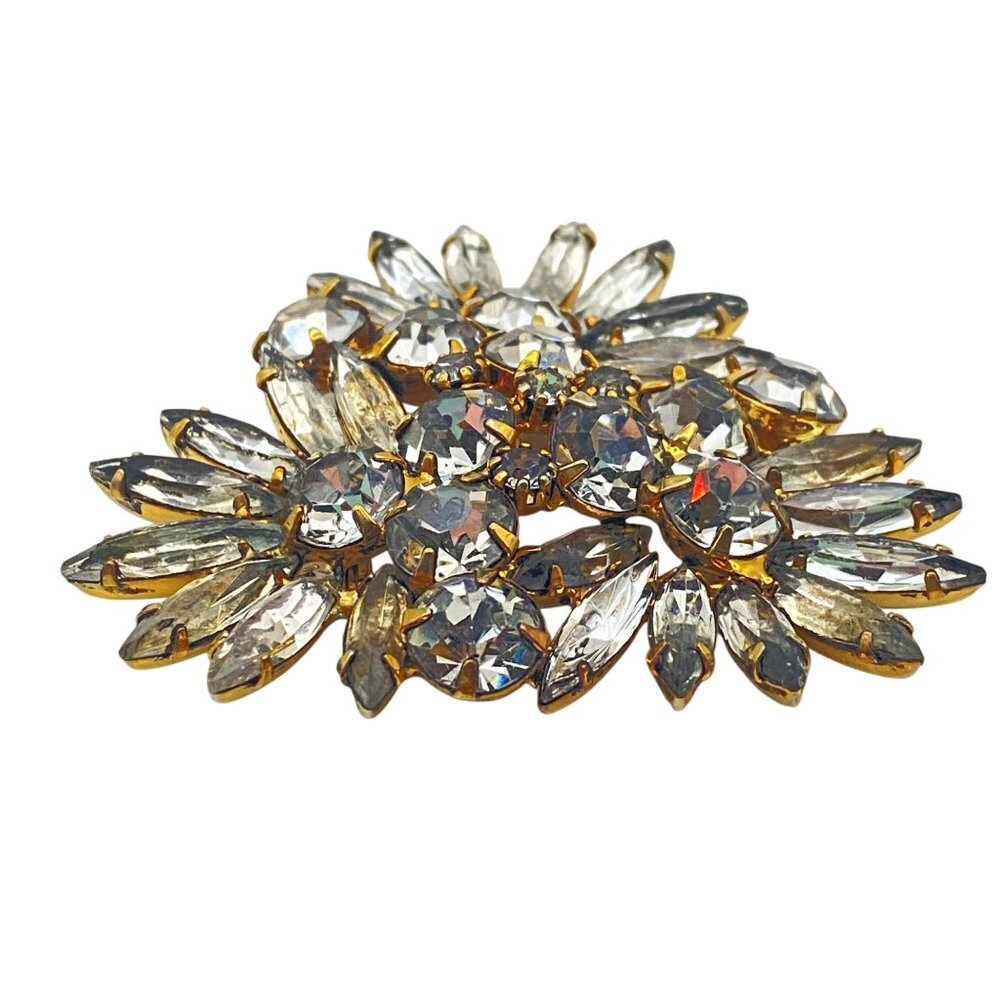 Rare Discontinued Alex & Ani Brooch Rhinestone Crystal Floral Pin Gold-Tone - Picture 7 of 7